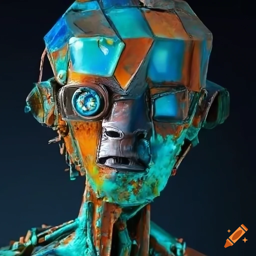 Sculpted robot figures with colored wires on Craiyon