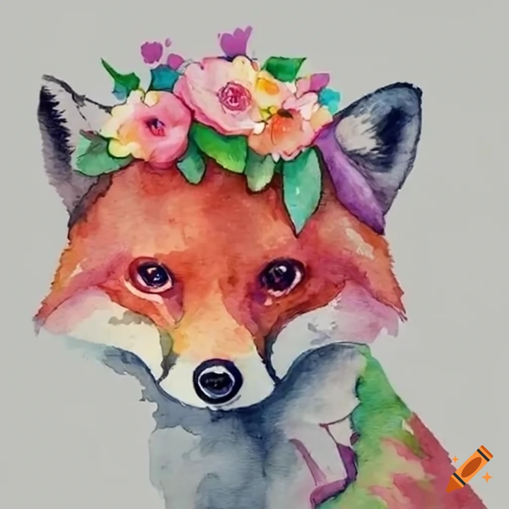 cute fox with a flower crown