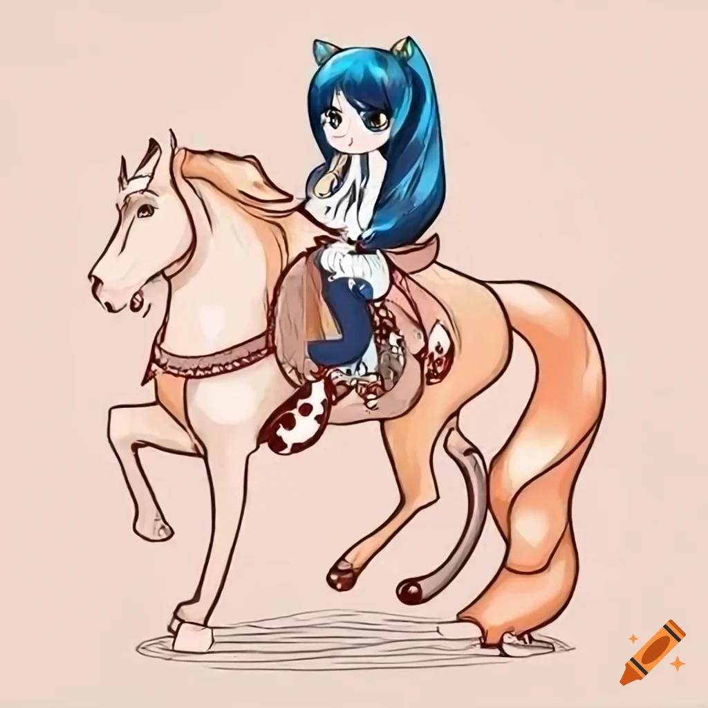 Coloring page of a cat riding a horse on Craiyon