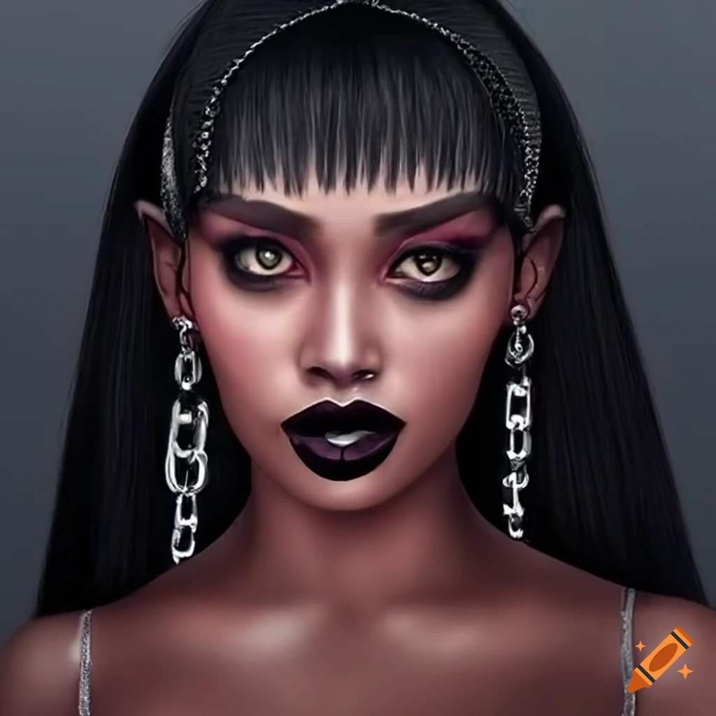 Portrait of a black woman with long straight hair and stylish ...
