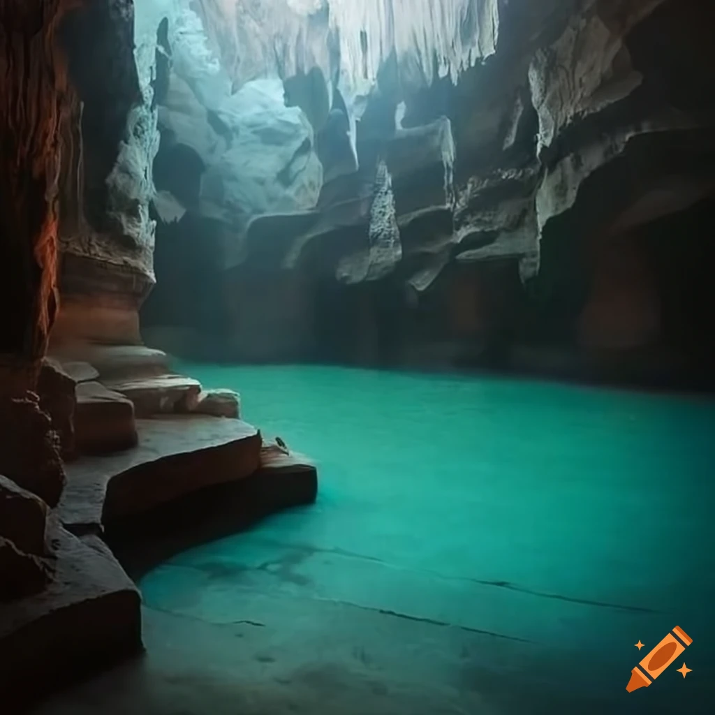 Magical moroccan city inside a cavern with aqua pool