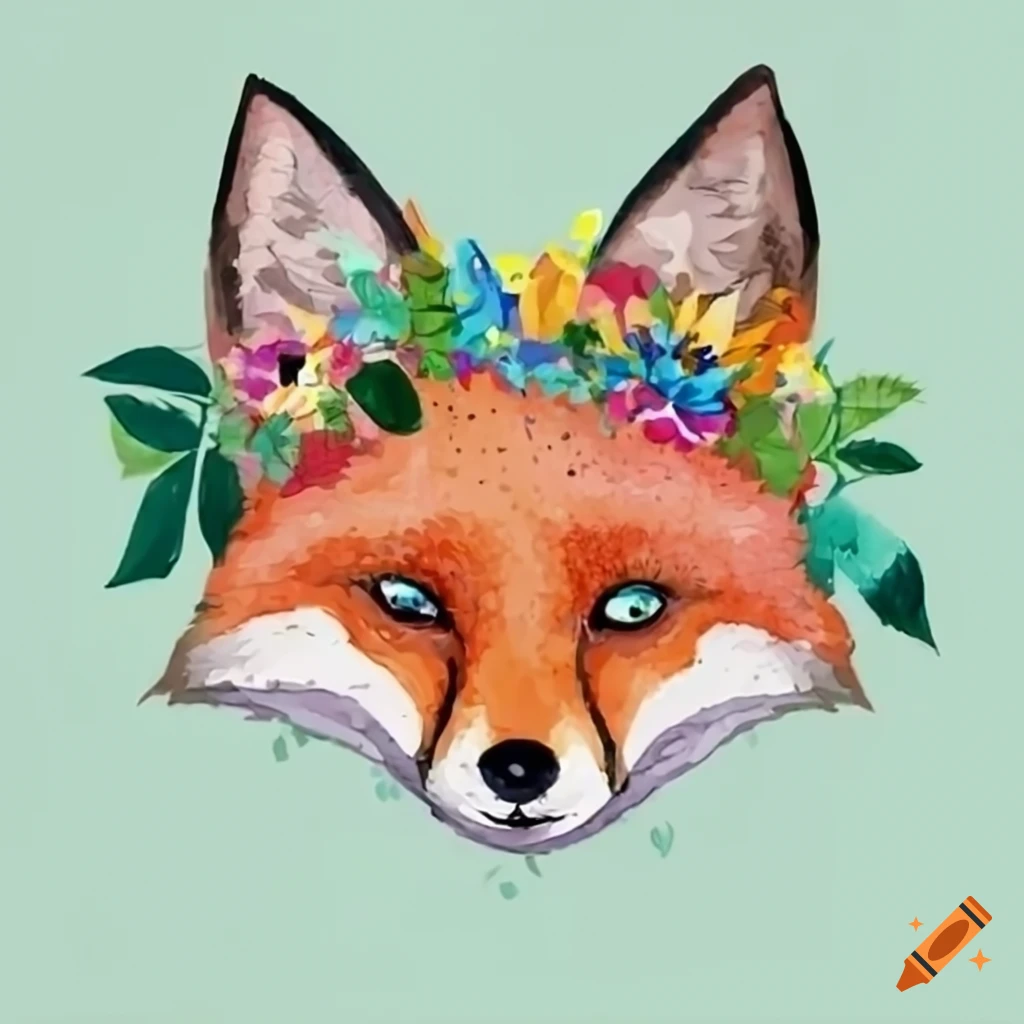 colorful flower crown on a fox