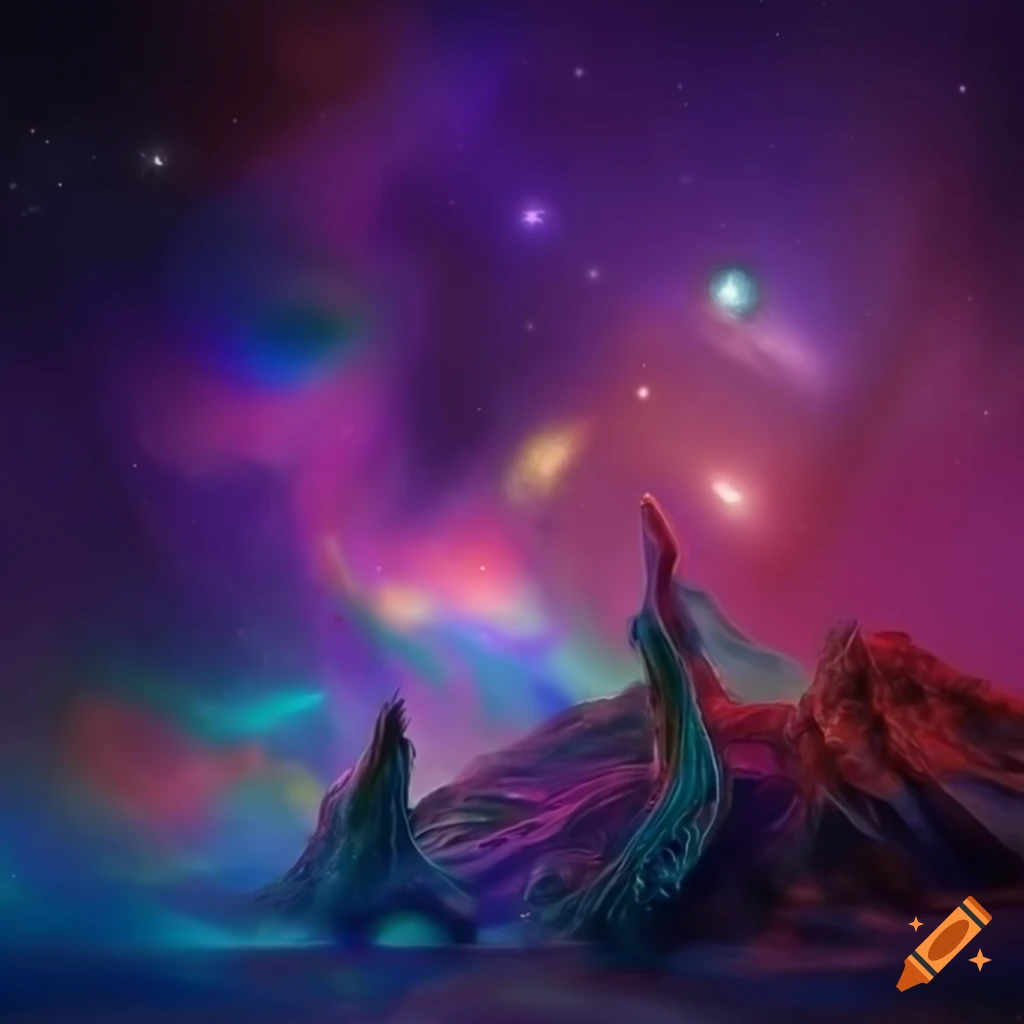Colorful alien creatures in cosmic landscape on Craiyon