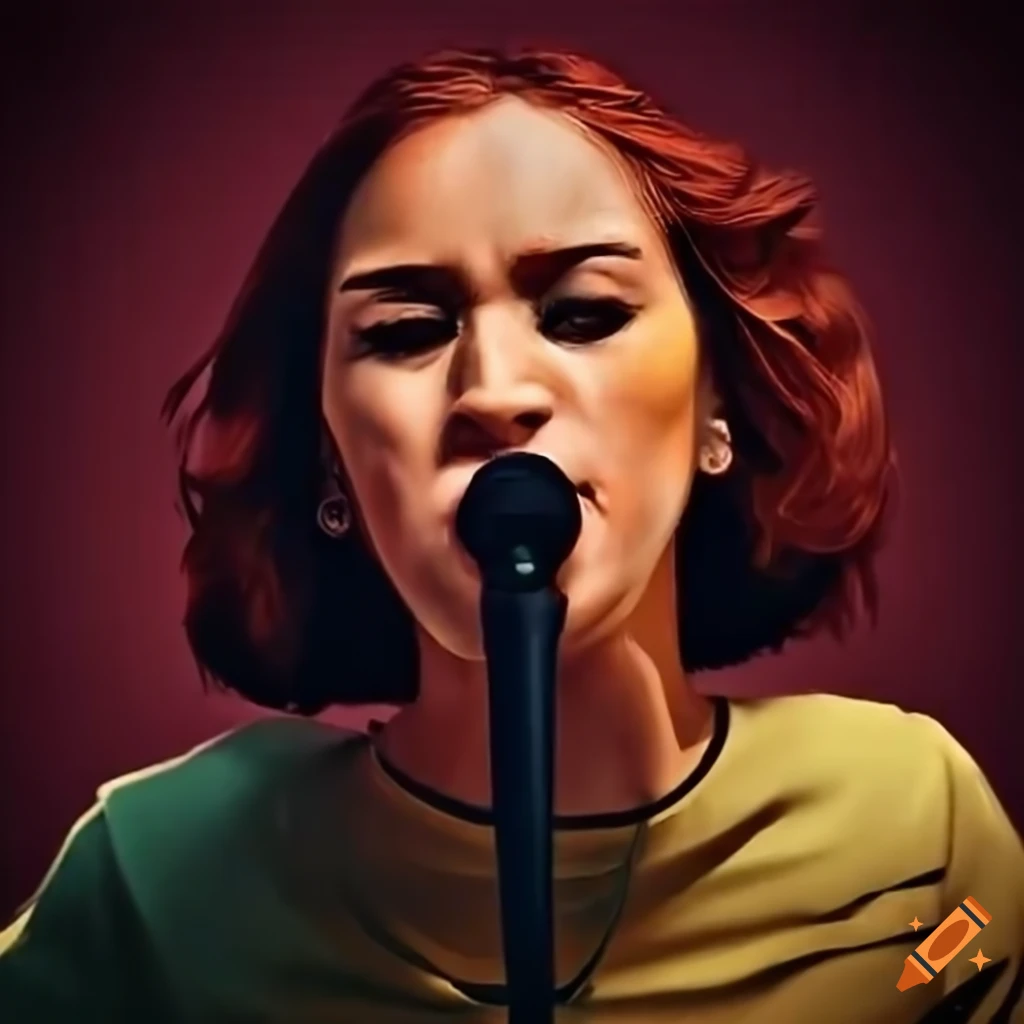 Performer singing on stage on Craiyon