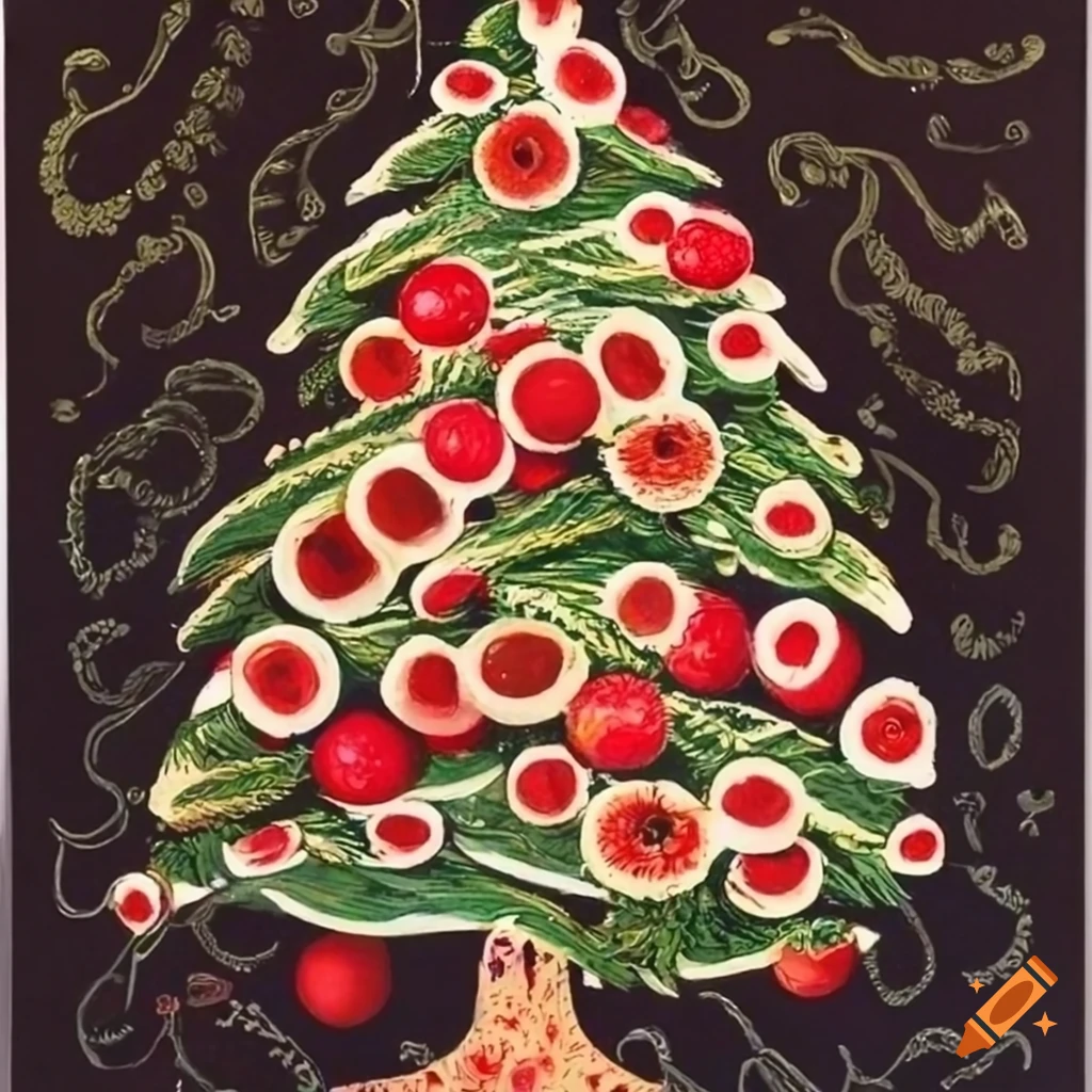 Serigraph Of A Floral Christmas Tree On Craiyon