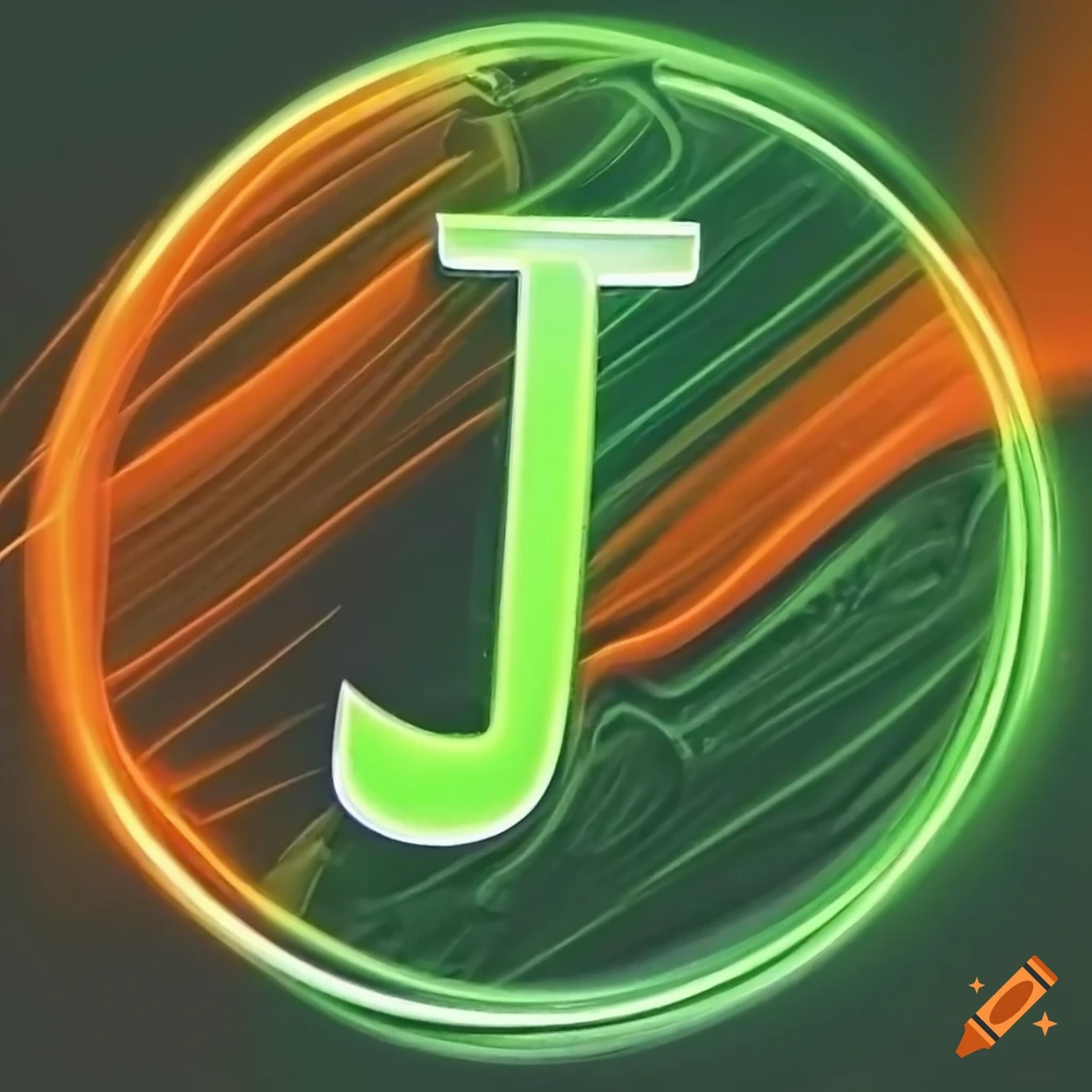 neon orange and green letter "j' logo