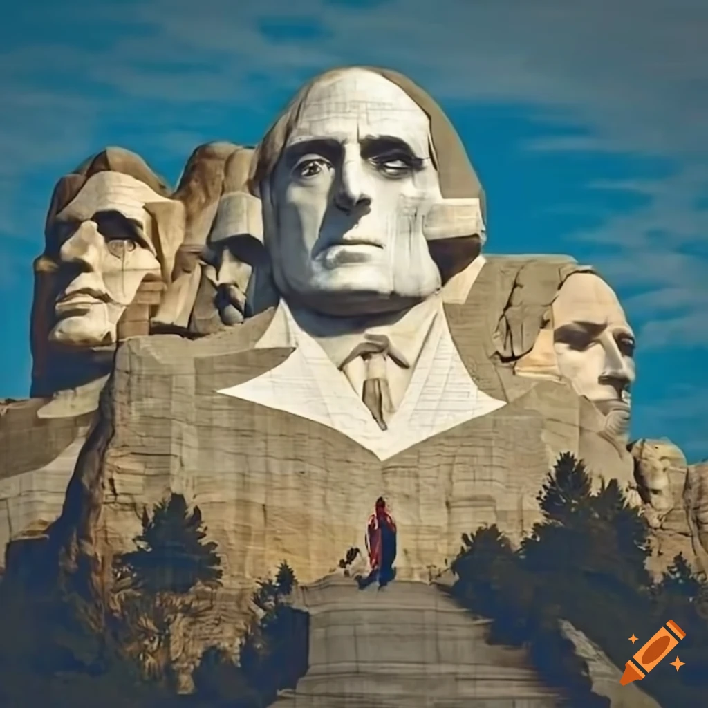redesign of Mount Rushmore with historical figures