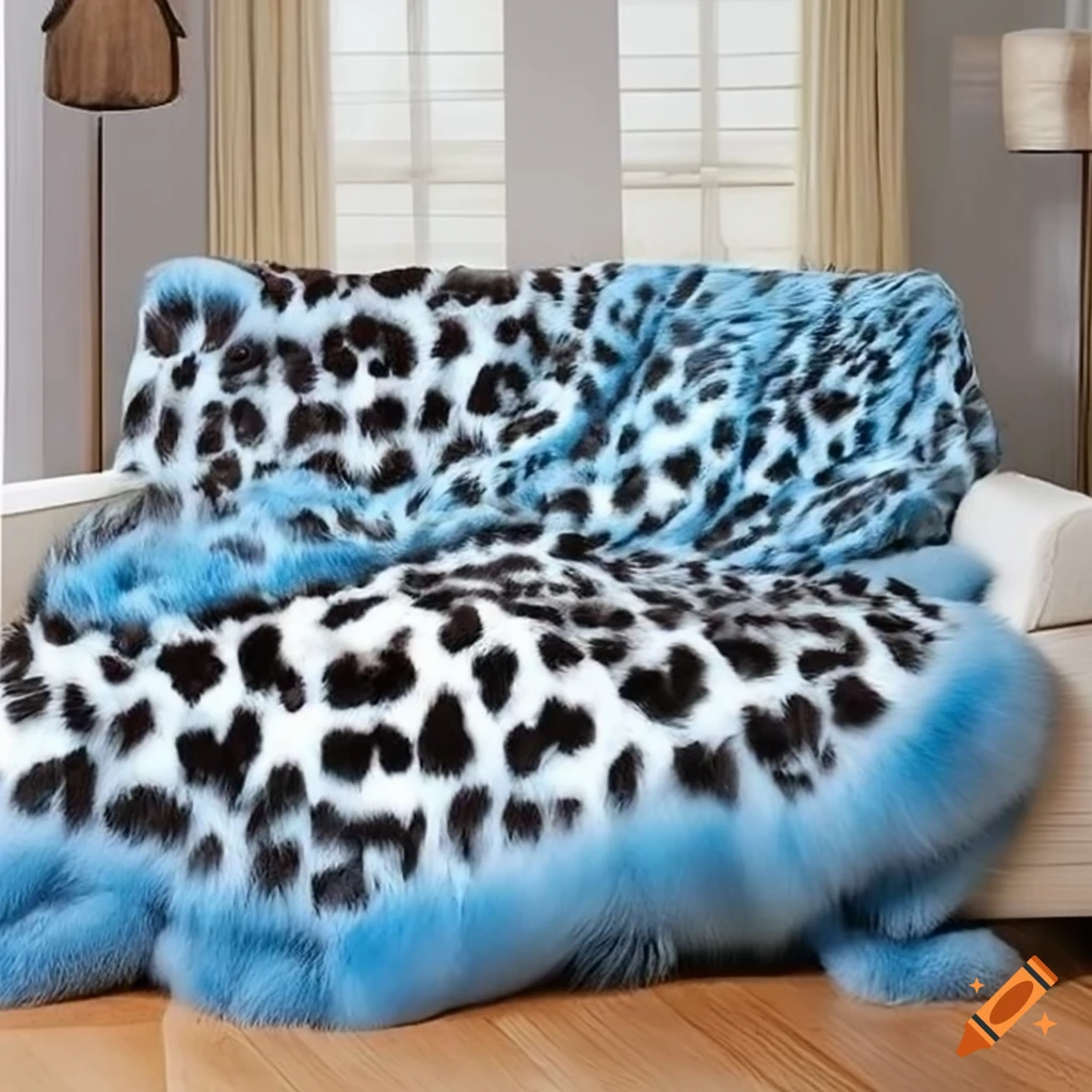 Blue and white leopard print fox fur blanket on Craiyon