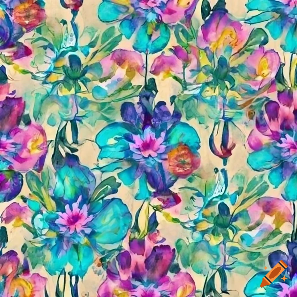 Seamless watercolor flowers pattern on Craiyon