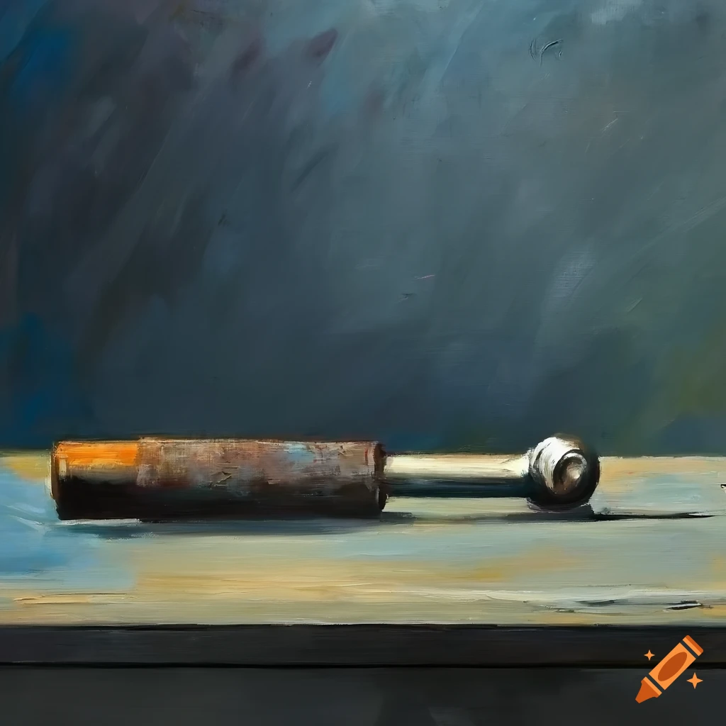 Oil painting of rusty tools on a table on Craiyon