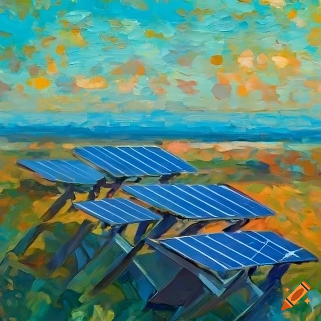 Impressionist painting of solar panels in the countryside on Craiyon