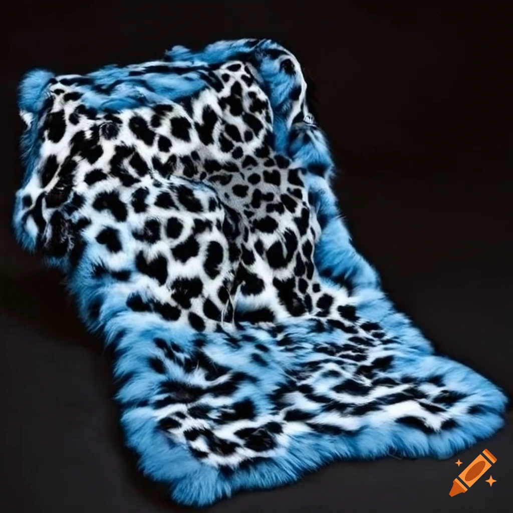 Blue and white leopard print fox fur blanket