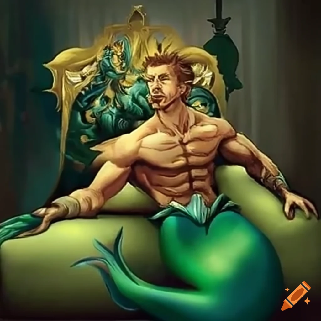 artwork of a merman resting on a couch