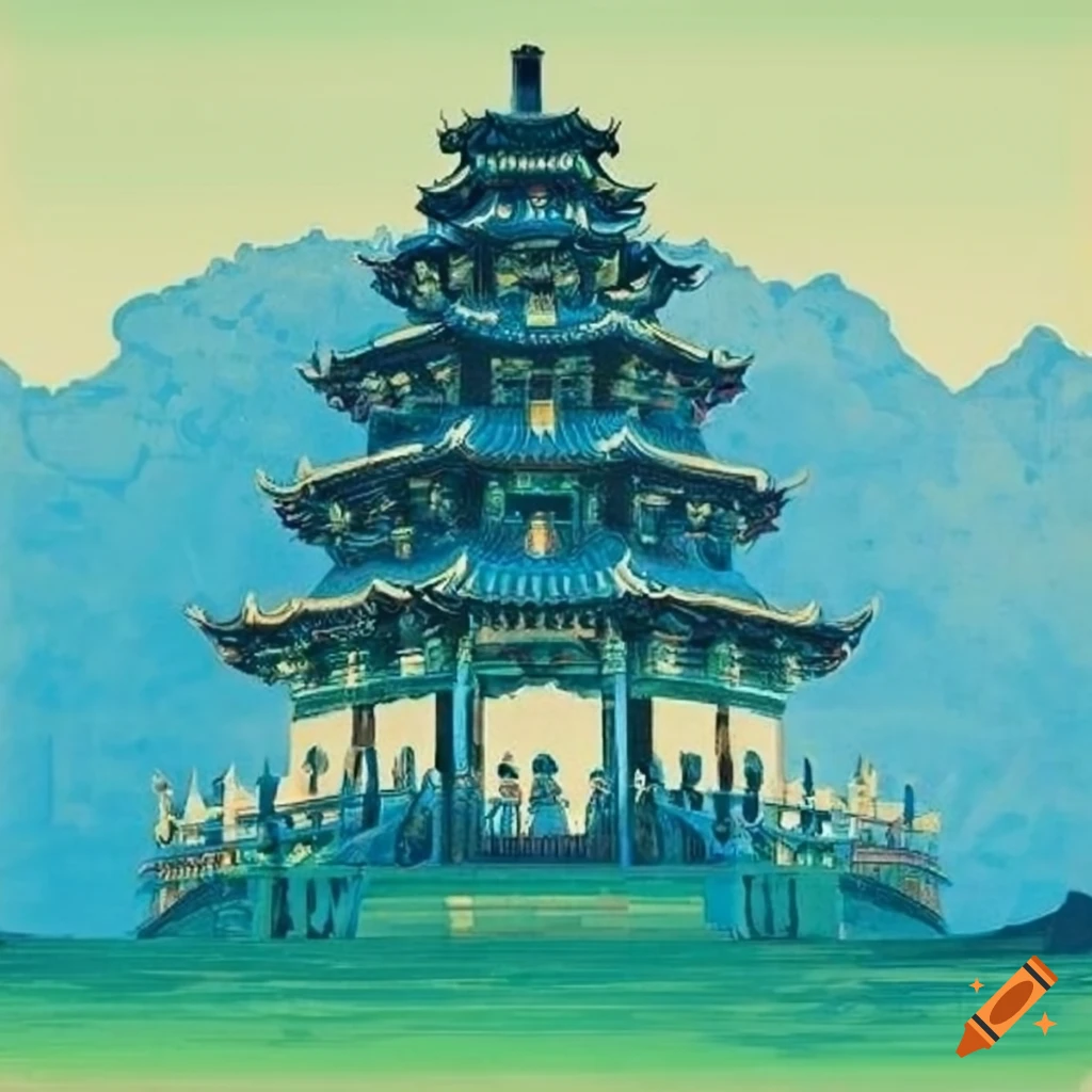 Vintage travel poster of a chinese temple on Craiyon