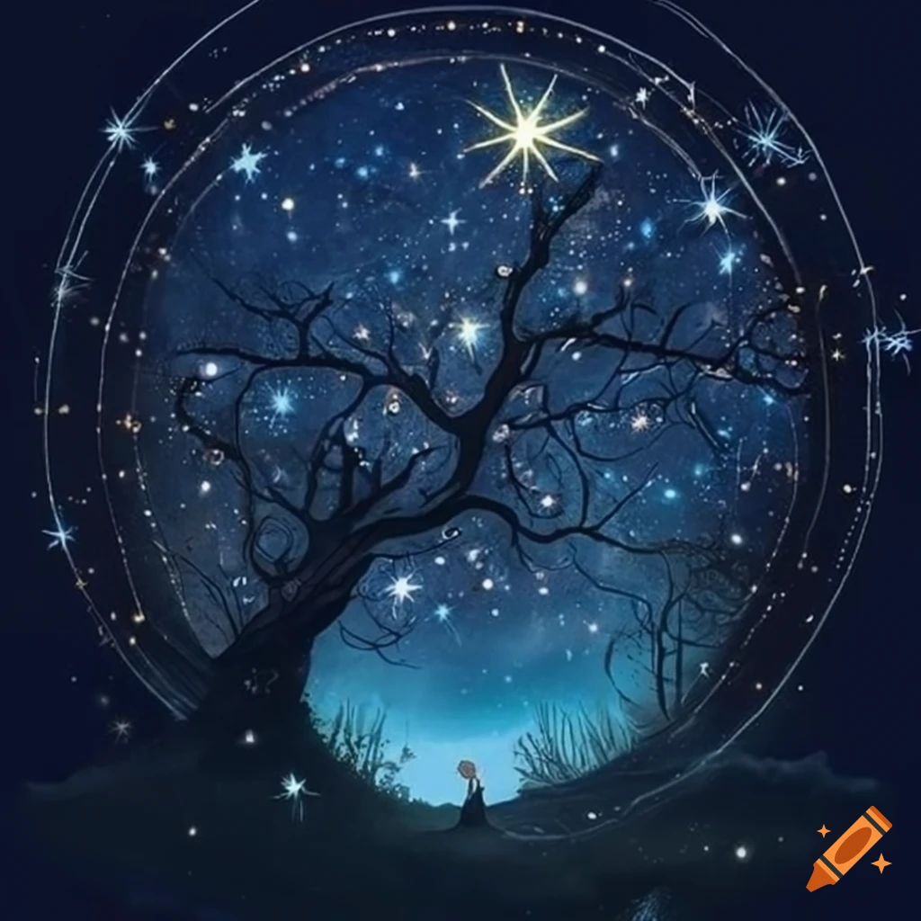 artwork of zodiac constellations in a forest