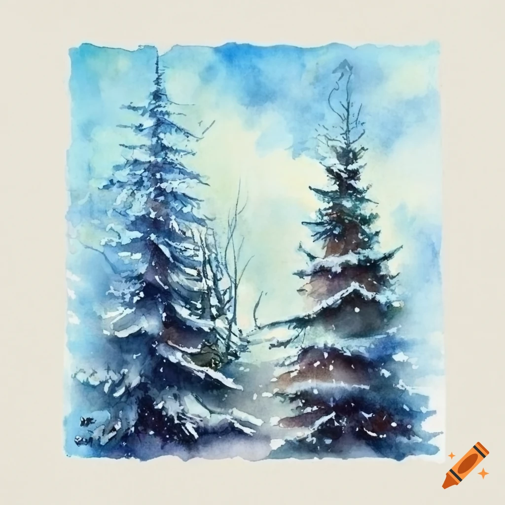 Watercolor christmas card with winter forest theme