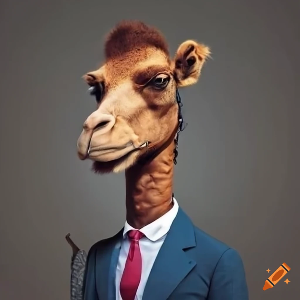 dapper camel wearing a stylish suit