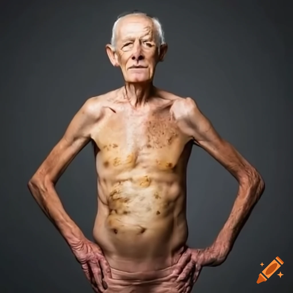 portrait of a skinny elderly man with visible veins