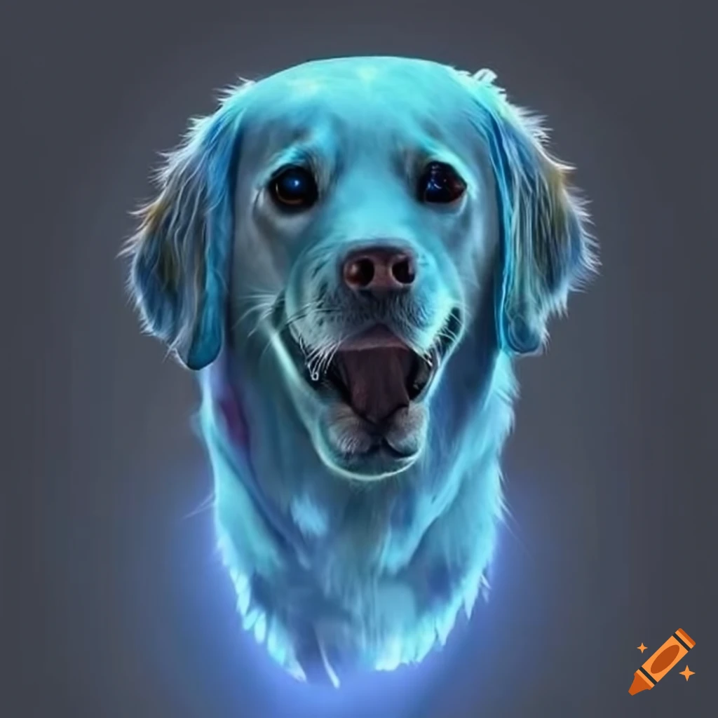 Glowing blue golden retriever on Craiyon