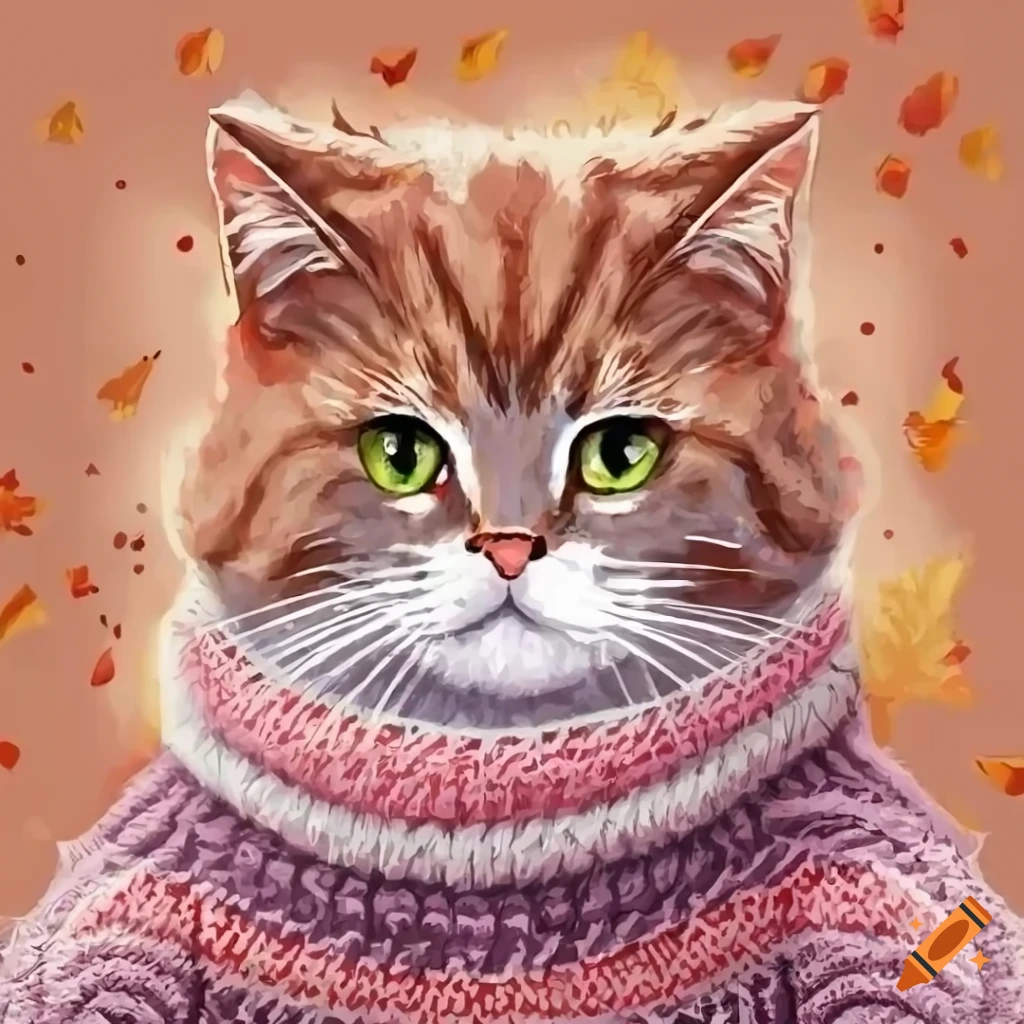 Watercolor of a cute cat in a sweater on Craiyon