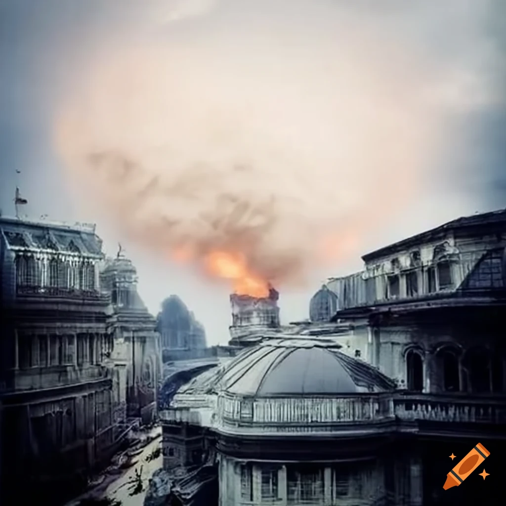 explosion beside a glass palace