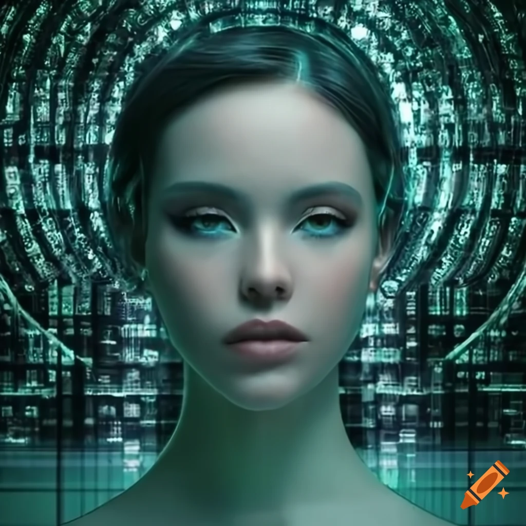 Digital art of a female matrix ai looking at the viewer