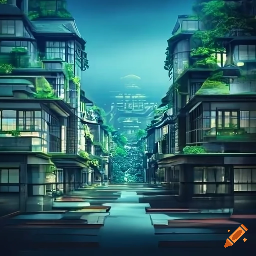 Futuristic japanese city with traditional architecture on Craiyon