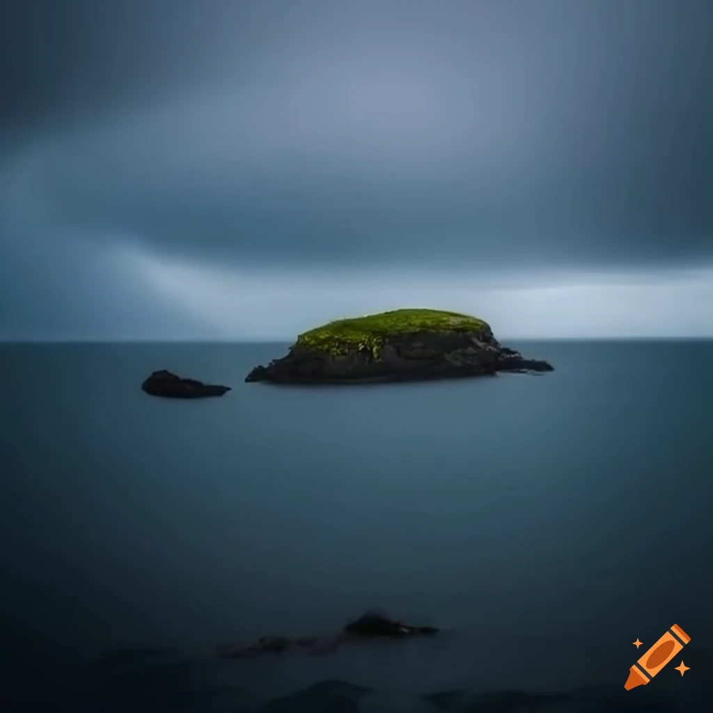 rocky island in the stormy ocean