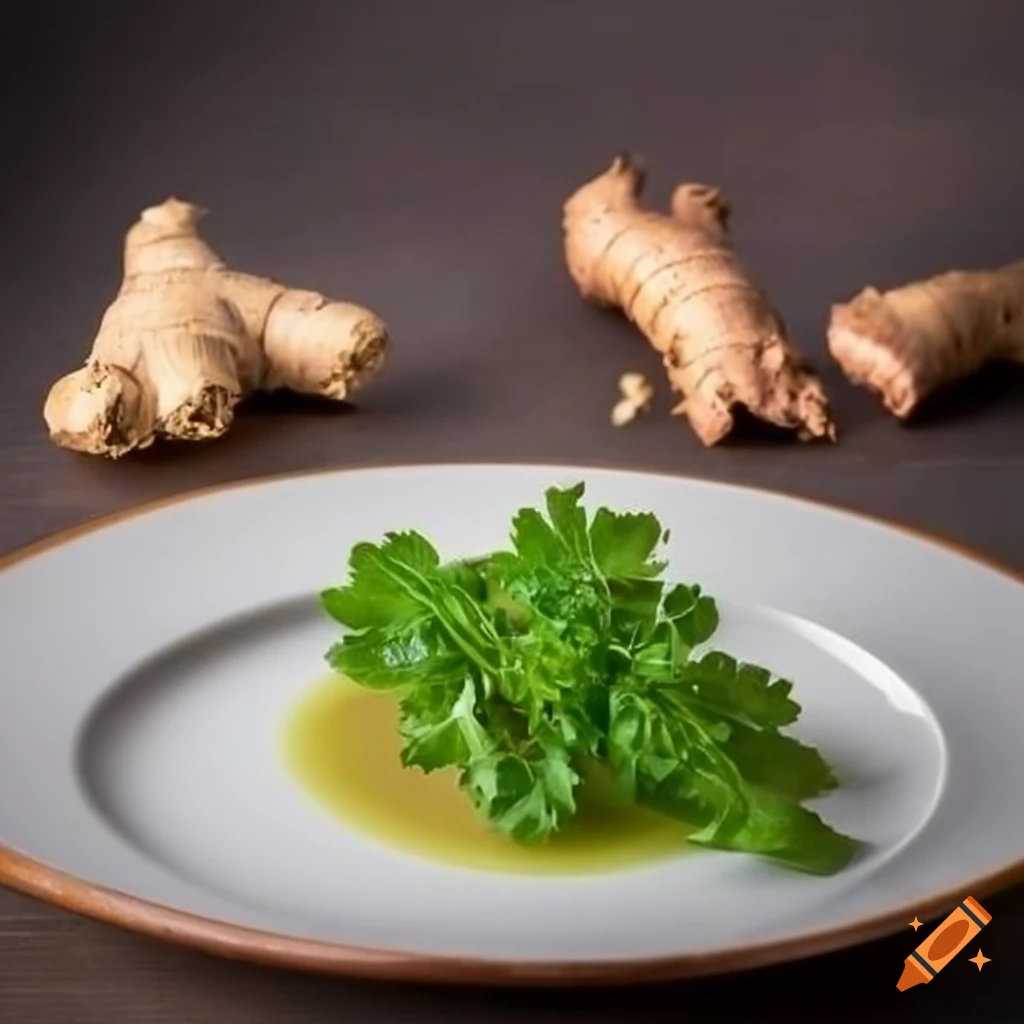 Plate with parsley, basil, oregano and ginger spice on Craiyon