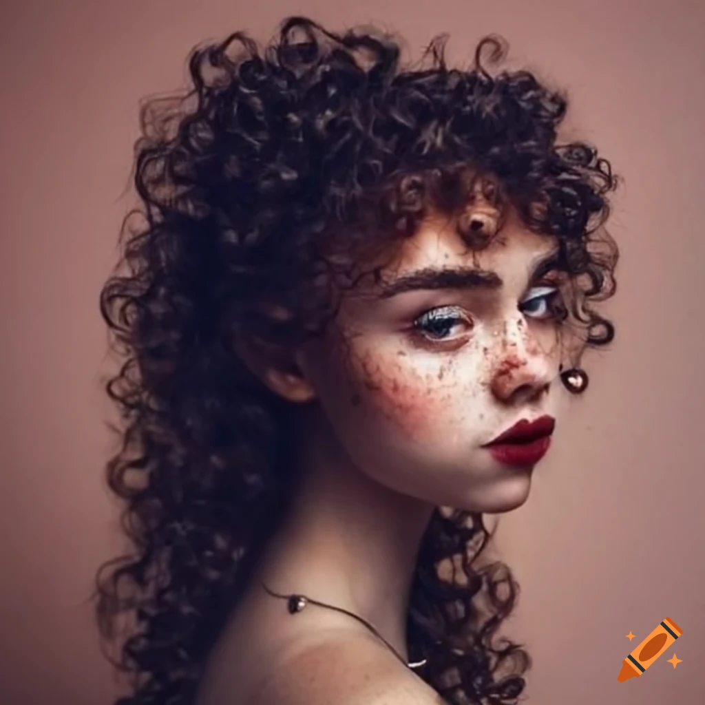 portrait of a girl with curly hair and nose piercing