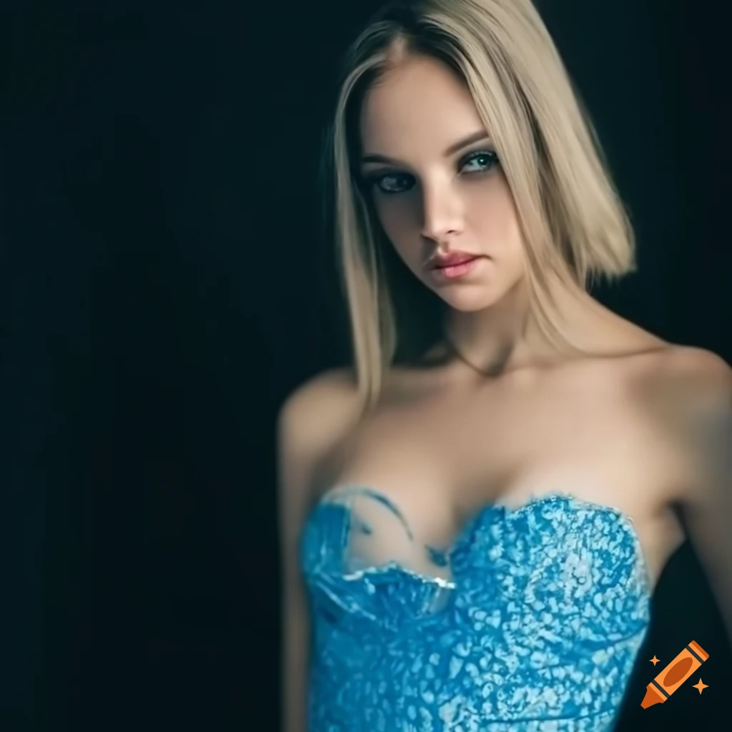 fashionable young woman in a blue minidress