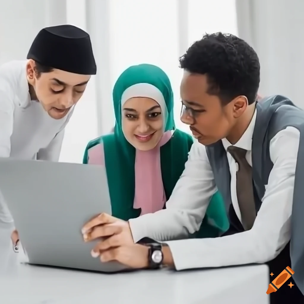 Diverse group of people working in an islamic business