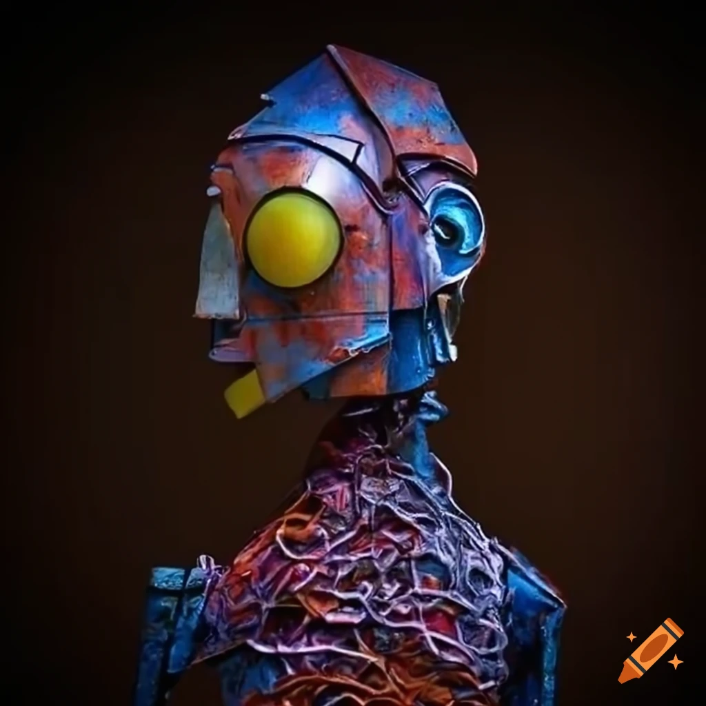 sculpture of robot figures made from recycled materials