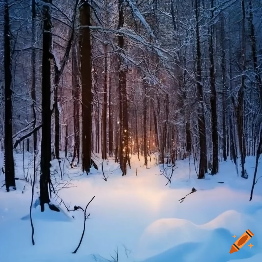 winter forest with wildlife