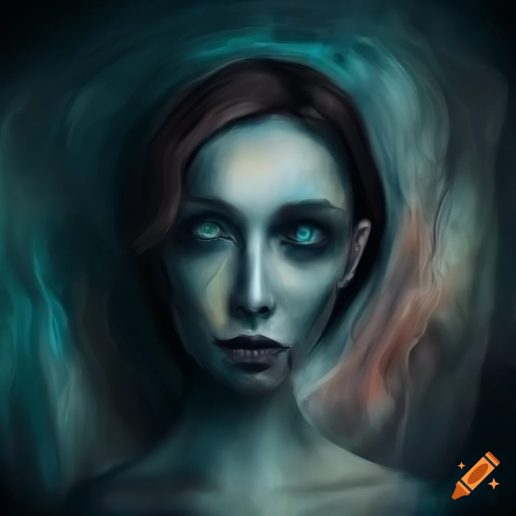 abstract art depicting a woman haunted by dark thoughts