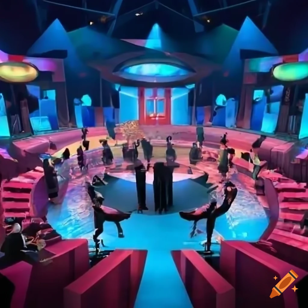 landscape image of a lively game show with enthusiastic spectators