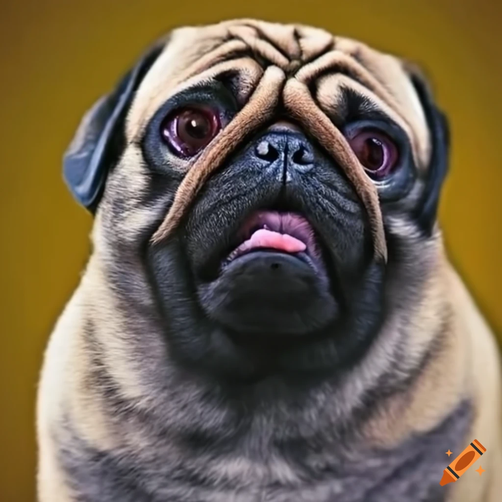 Funny face of a sitting pug dog