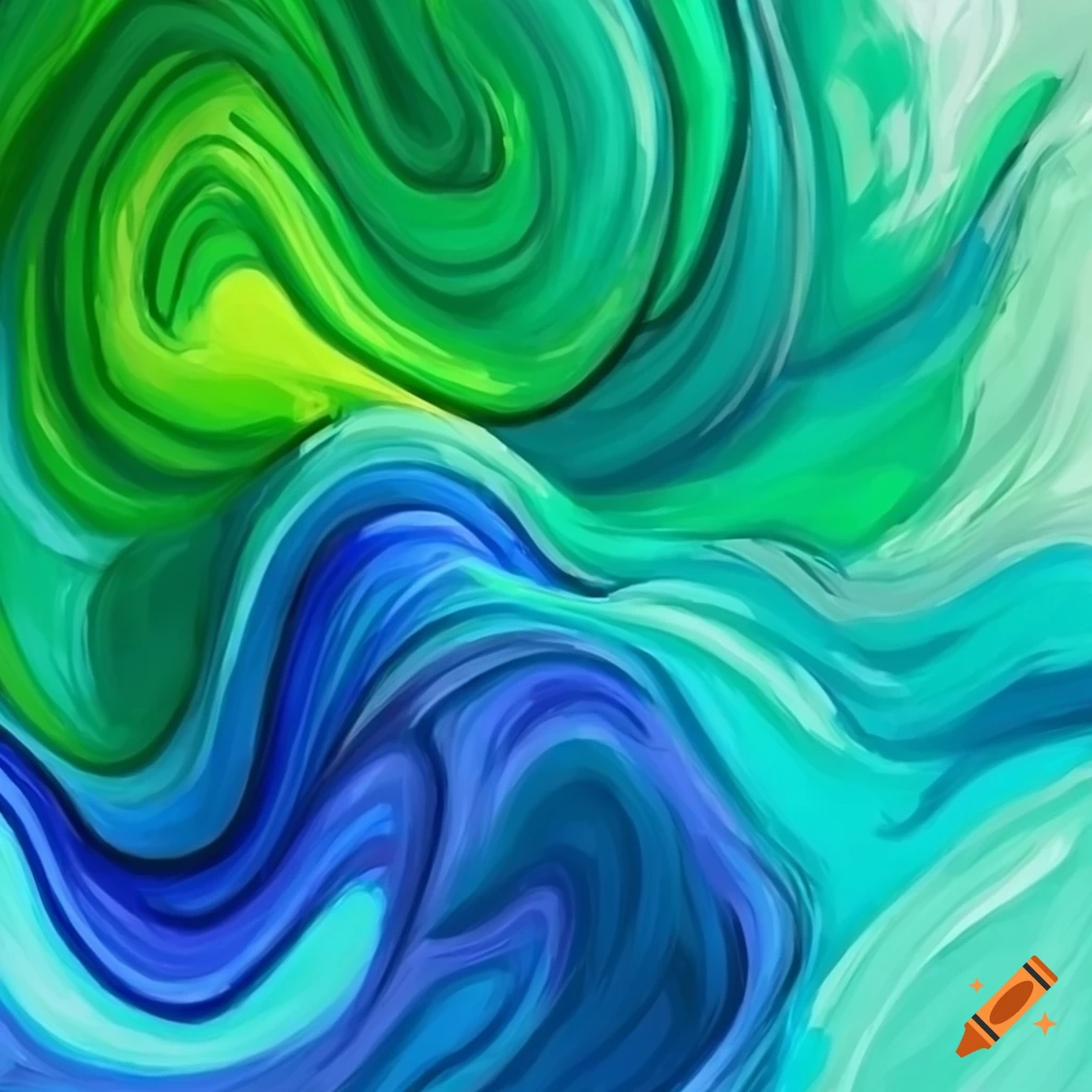 Abstract painting with blue and green color combination on Craiyon