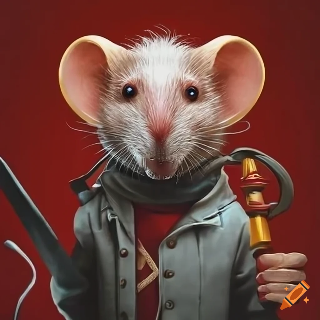 artistic depiction of a communist rat in a kitchen