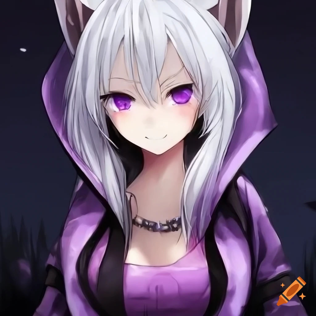 Anime woman with white hair and purple eyes on Craiyon