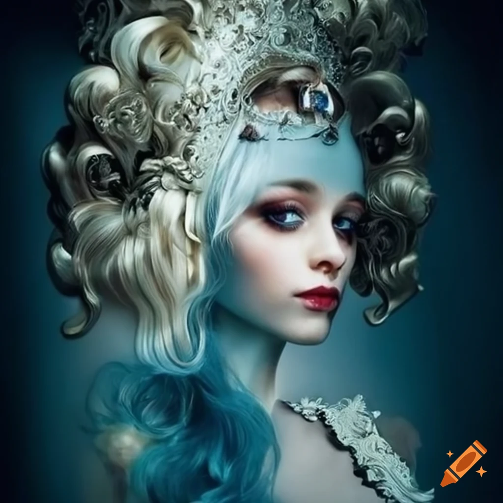 Surrealistic artwork with floating hair in the clouds