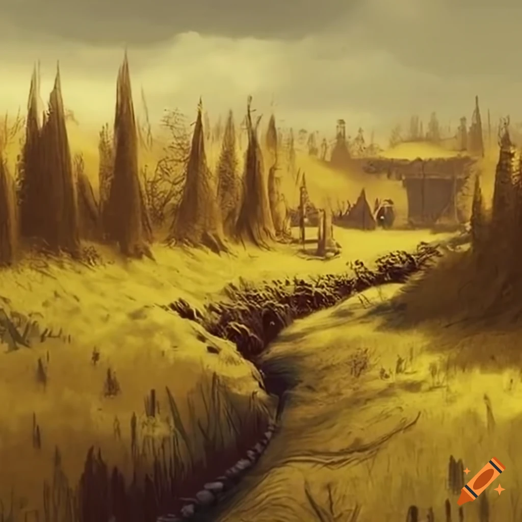 Millet style Painting Of A Military Defense Ditch