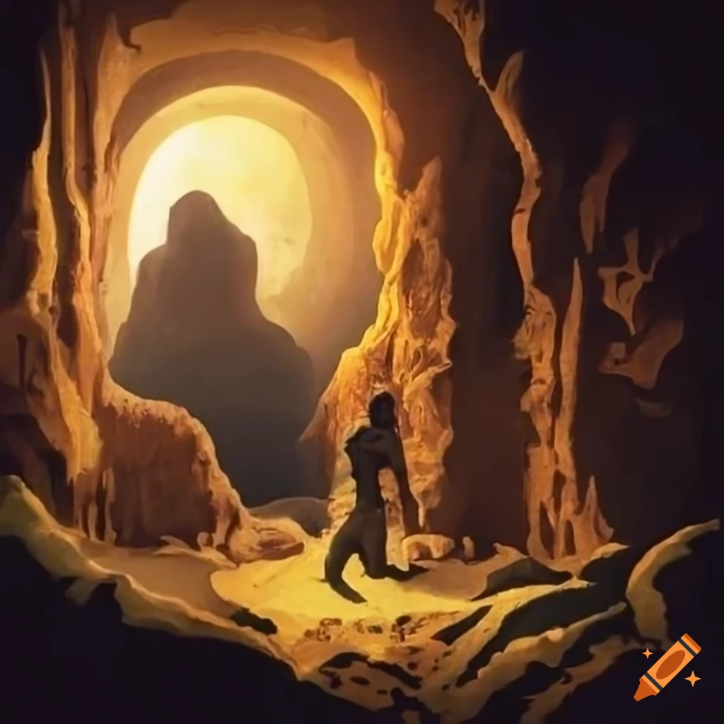Artistic representation of plato s cave allegory on craiyon