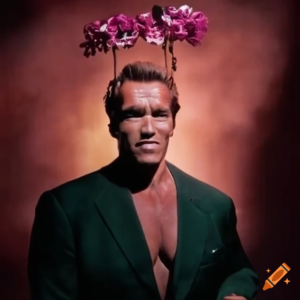 Vintage arnold schwarzenegger flower advertisement on Craiyon