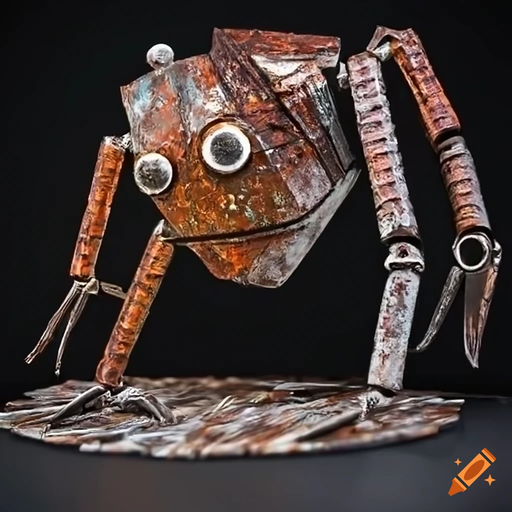 sculptures of creatures and robots made from recycled materials