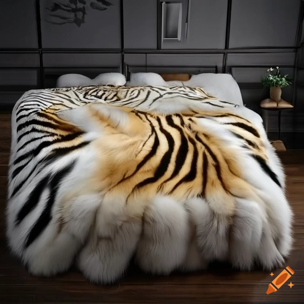 Giant fluffy zebra print fox fur skirt on Craiyon