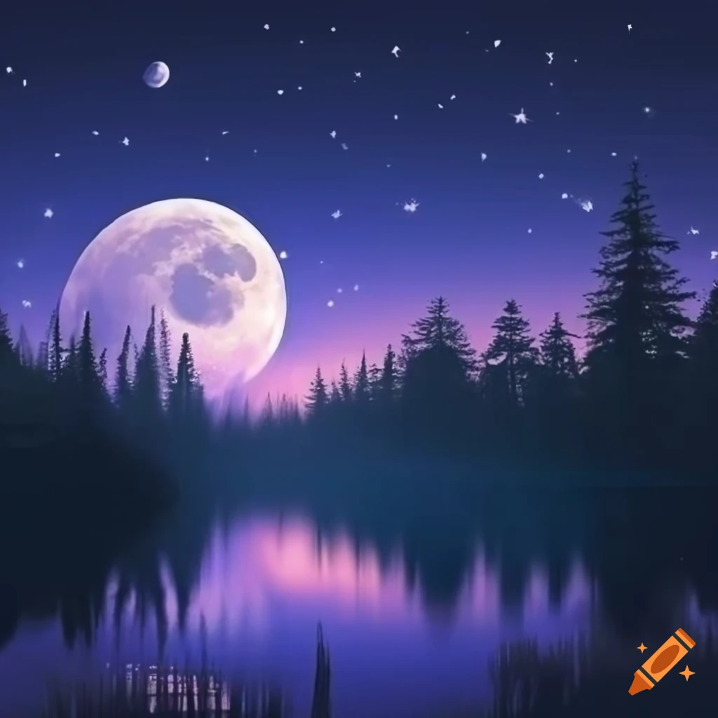 Moonlit forest scenery on Craiyon