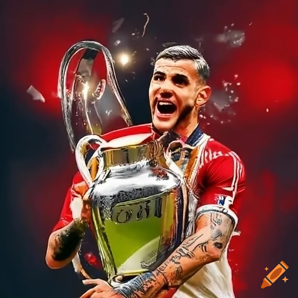 Theo hernandez lifting the champions league trophy