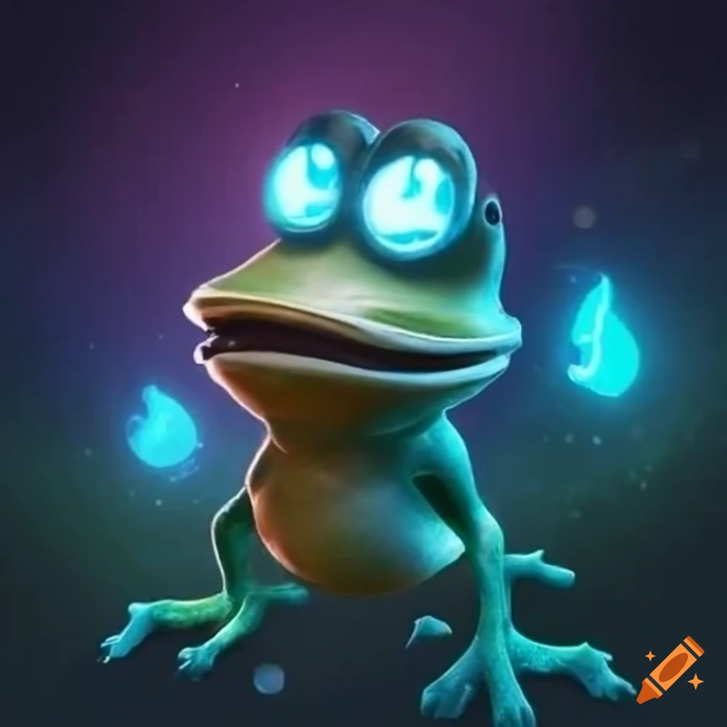 Funny cartoon of a crazy frog in moonlight