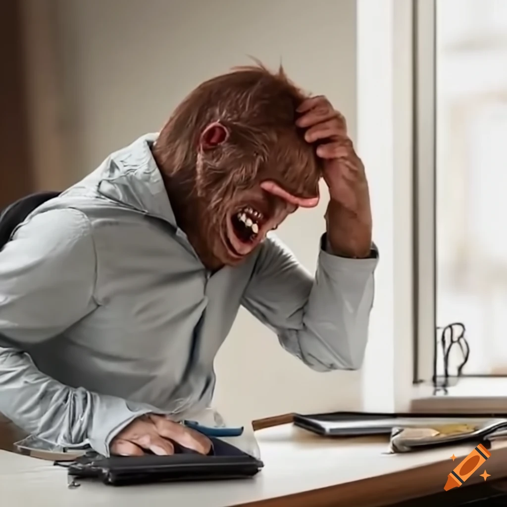 illustration of bigfoot crying in an office